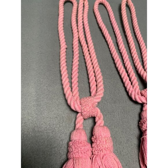 Pair Of Pink Twisted Rope Curtain Tiebacks with Tassels 18" Long Set of 2 - Picture 10 of 12